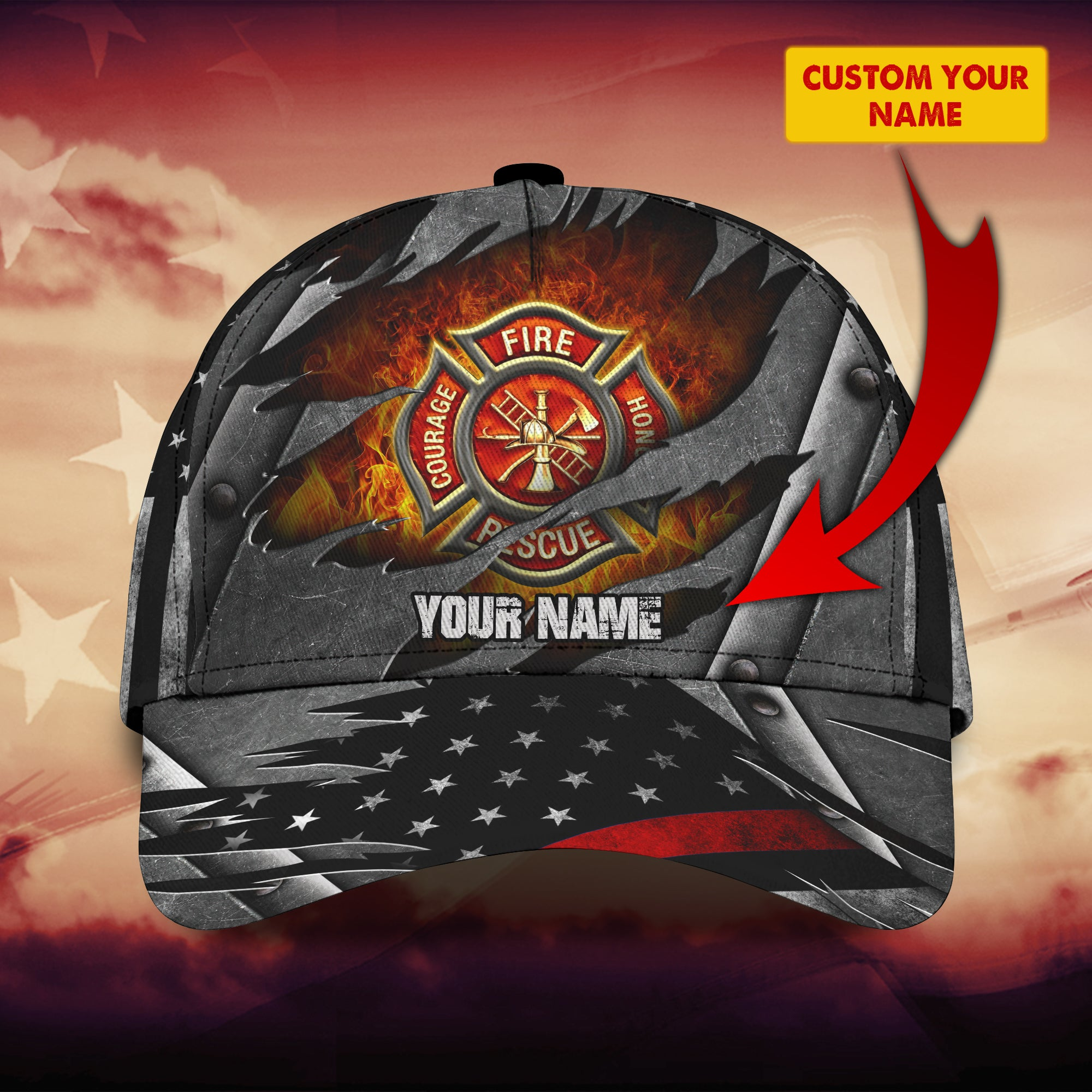 Personalized Name Black Cap For Firefighter