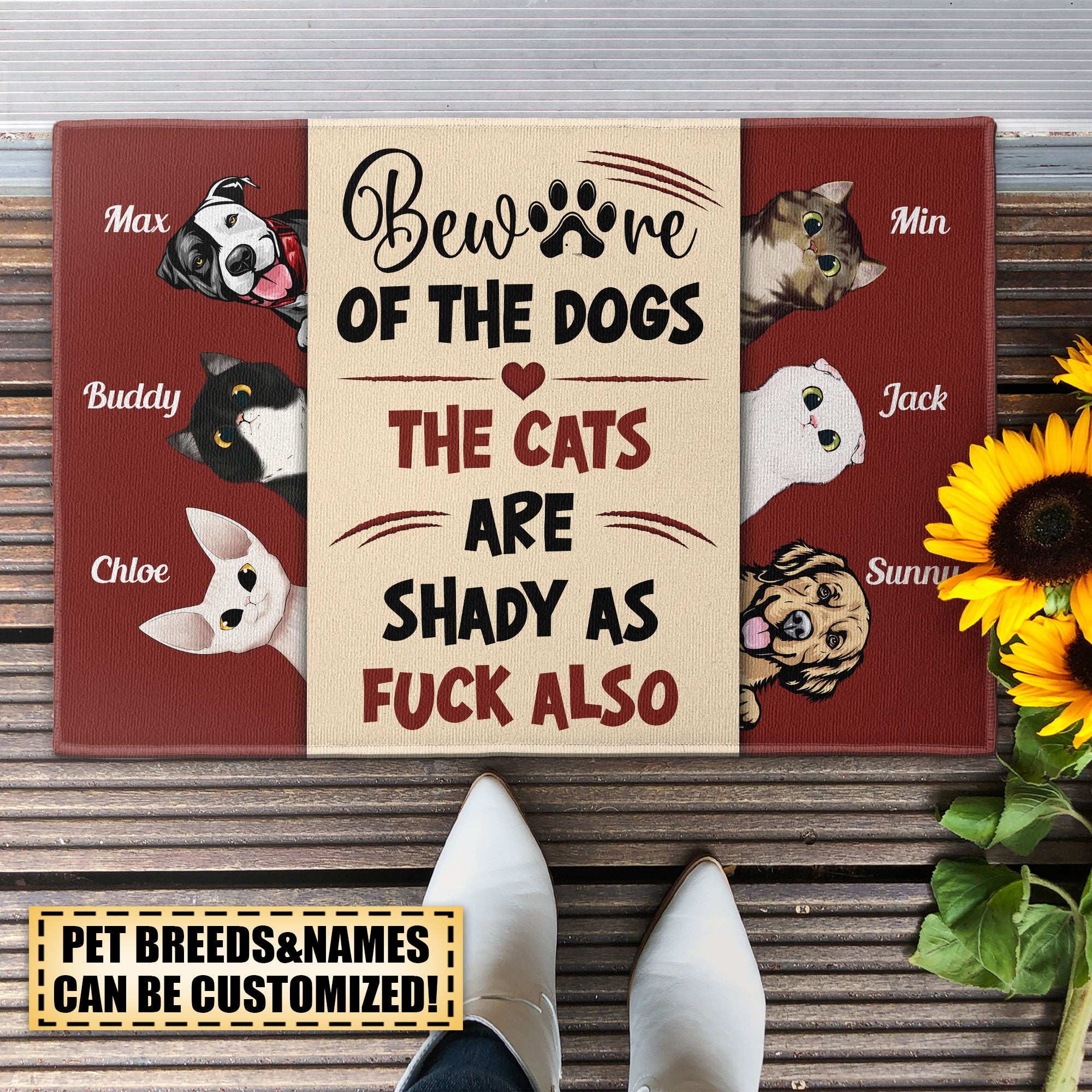 Beware Of The Dog, The Cat Is Shady - Personalized Doormat
