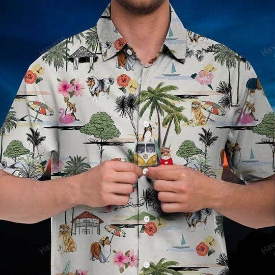 Rough Collie Hawaiian Shirt Hawaii Beach Retro
