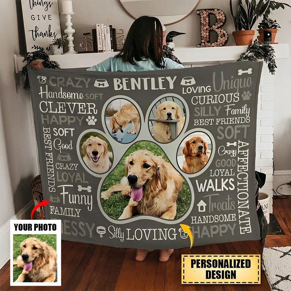 Personalized Paw Print Photo Collage Blanket