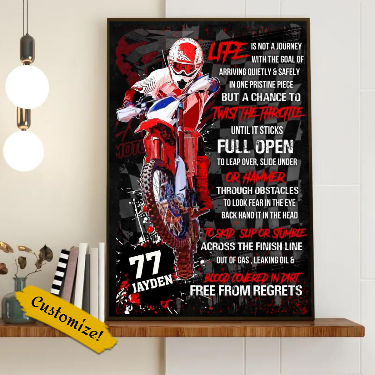 Custom Personalized Motocross Poster, Canvas, Vintage Style, Gifts For Dirt Biker