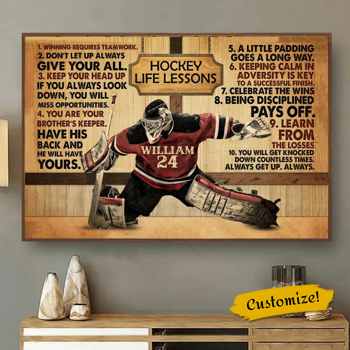 Hockey Life Lessons Personalized Canvas,Gift For Hockey Lovers