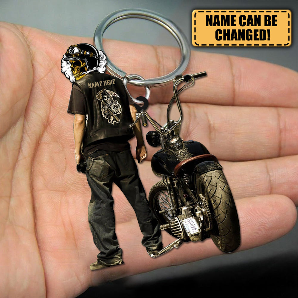 Personalized Motorcycle Skull Keychain