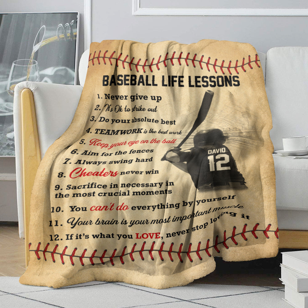 Baseball Player 12 Life Lessons Personalized Baseball Blanket