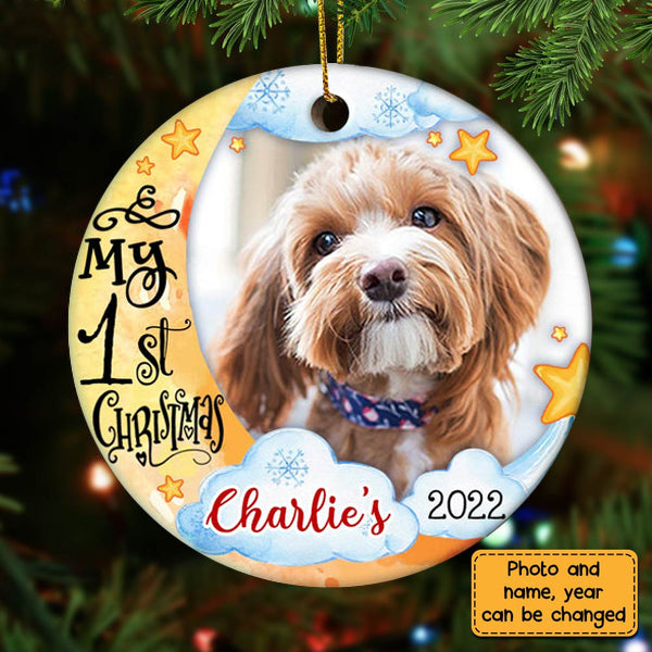 My First Christmas Dog Photo Circle Ornament