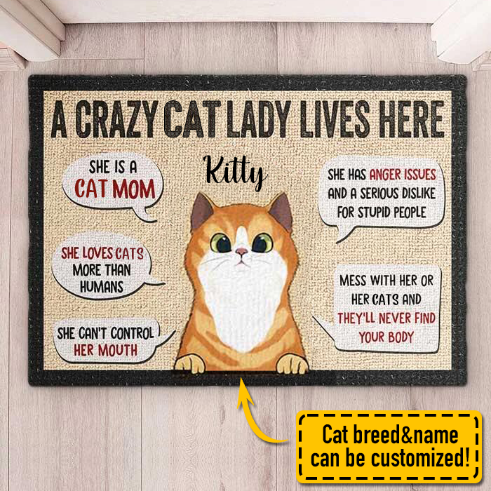 A Crazy Cat Lady Lives Here Personalized Doormat