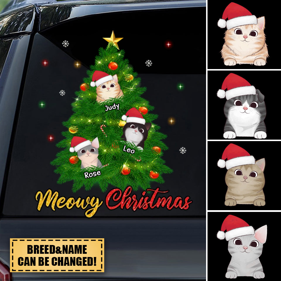 Fluffy Cats Inside Christmas Tree Personalized Sticker