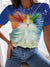 Colorful Fireworks Display Art Cat Print Short-Sleeved T-Shirt