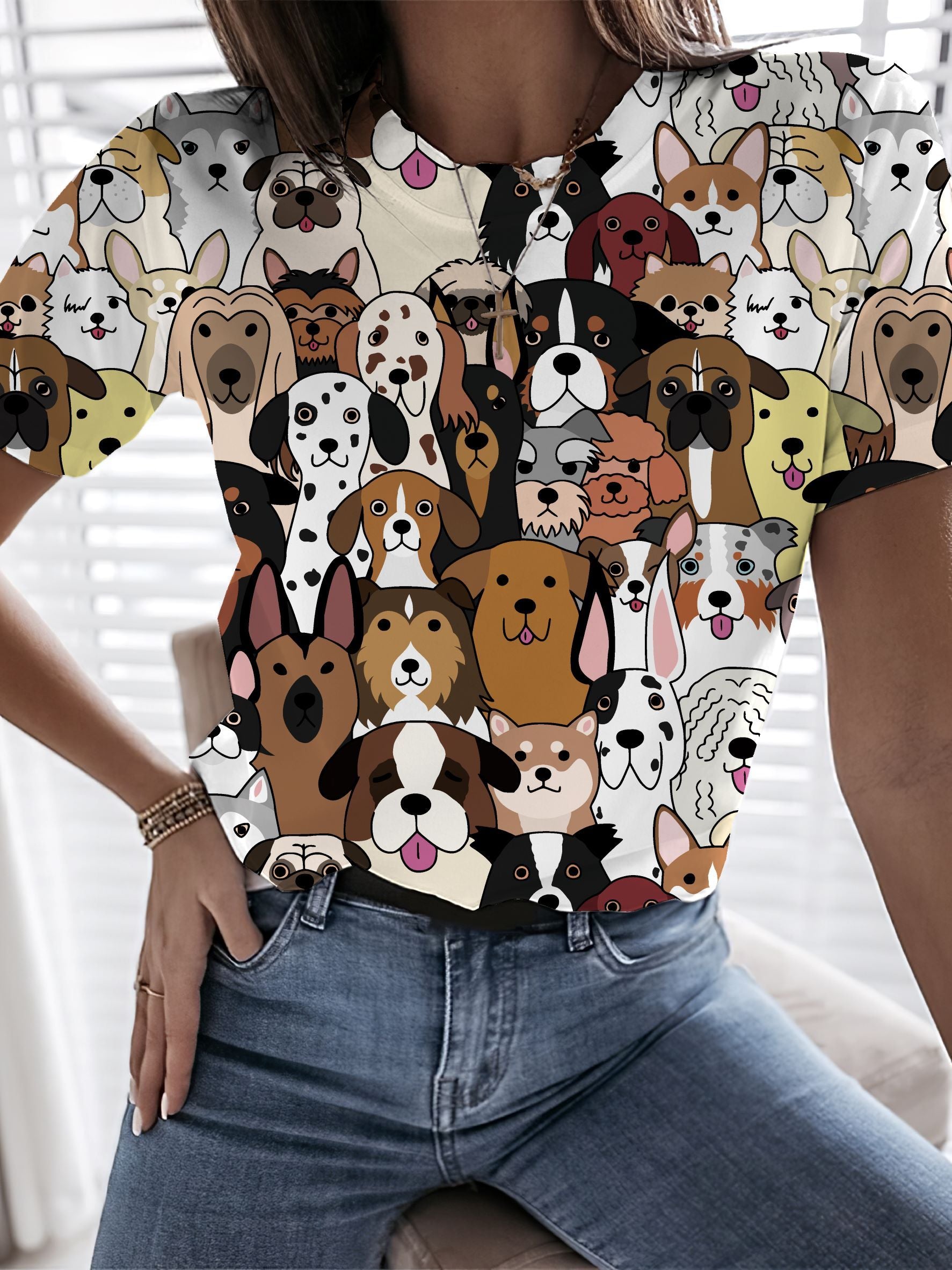Casual Art Cute Dog Print T-Shirt