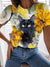 Loose Floral and cat Print Short-Sleeved T-Shirt