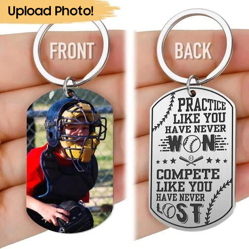 Practice Like You Have Never Won Baseball Metal Personalized Keychain