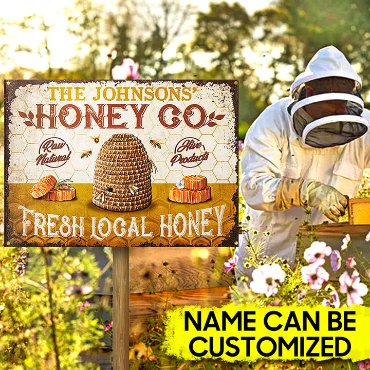 Personalized Bee Fresh Local Honey Metal Signs