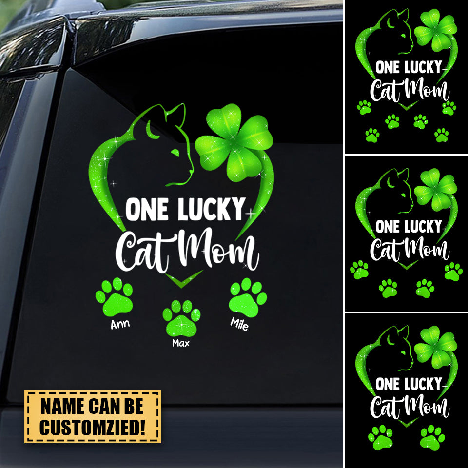Cat Mom Shamrock Heart Personalized Sticker
