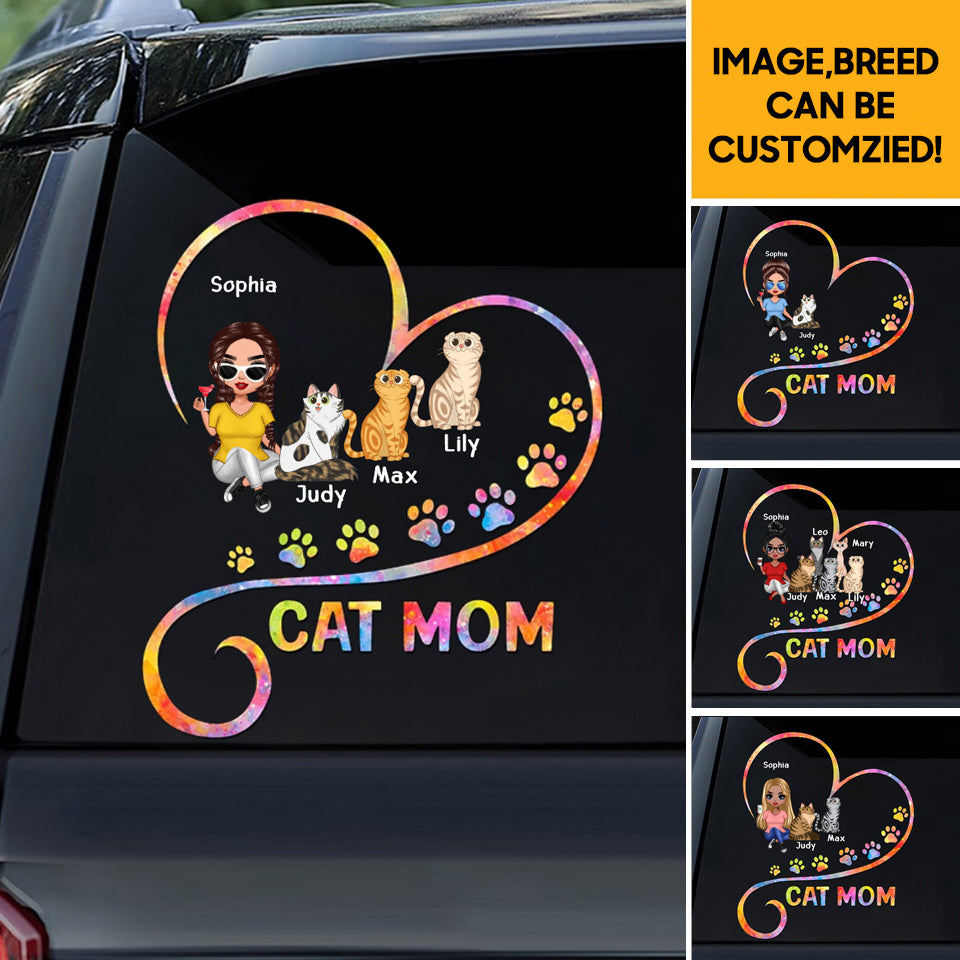 Cat Mom In Heart Personalized Sticker
