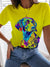 Yellow art Dog print T-shirt