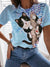 Plum blossom And Cat Print Short-Sleeved T-Shirt