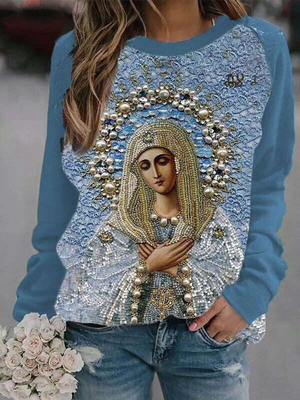 Ladies Virgin Mary Pearl Print Sweatshirt
