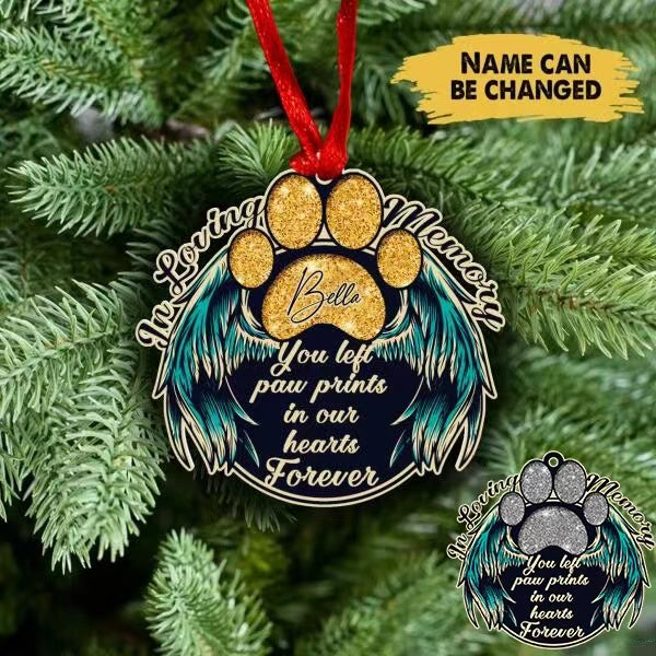 In loving Memory, You Left Paw Prints In Our Hearts Forever - Personalized Ornament