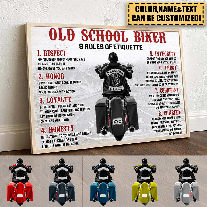 Old School Biker Personalized Canvas Poster