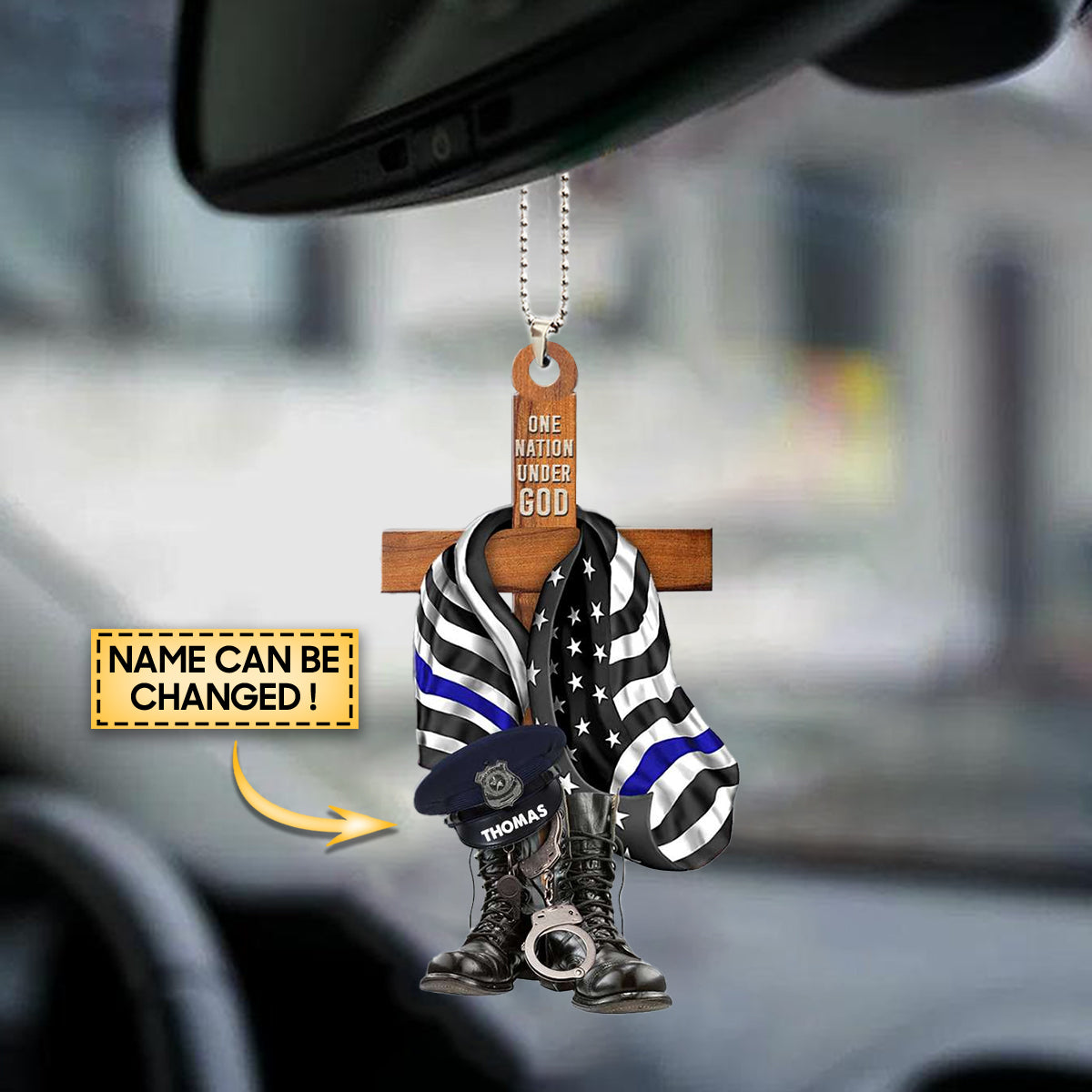 Police One Nation Under God Personalized Ornament