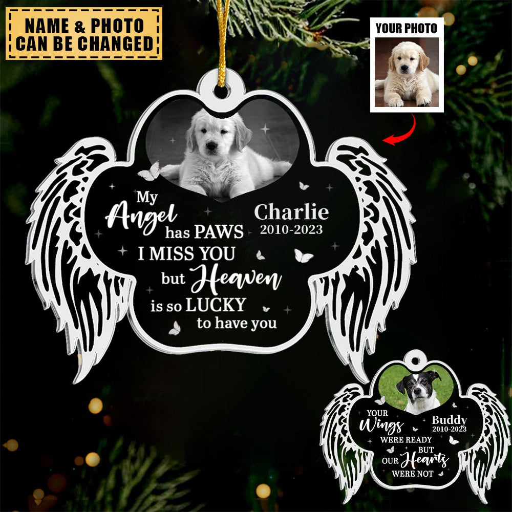 Custom Photo My Angel Has Paws - Memorial Personalized  Ornament