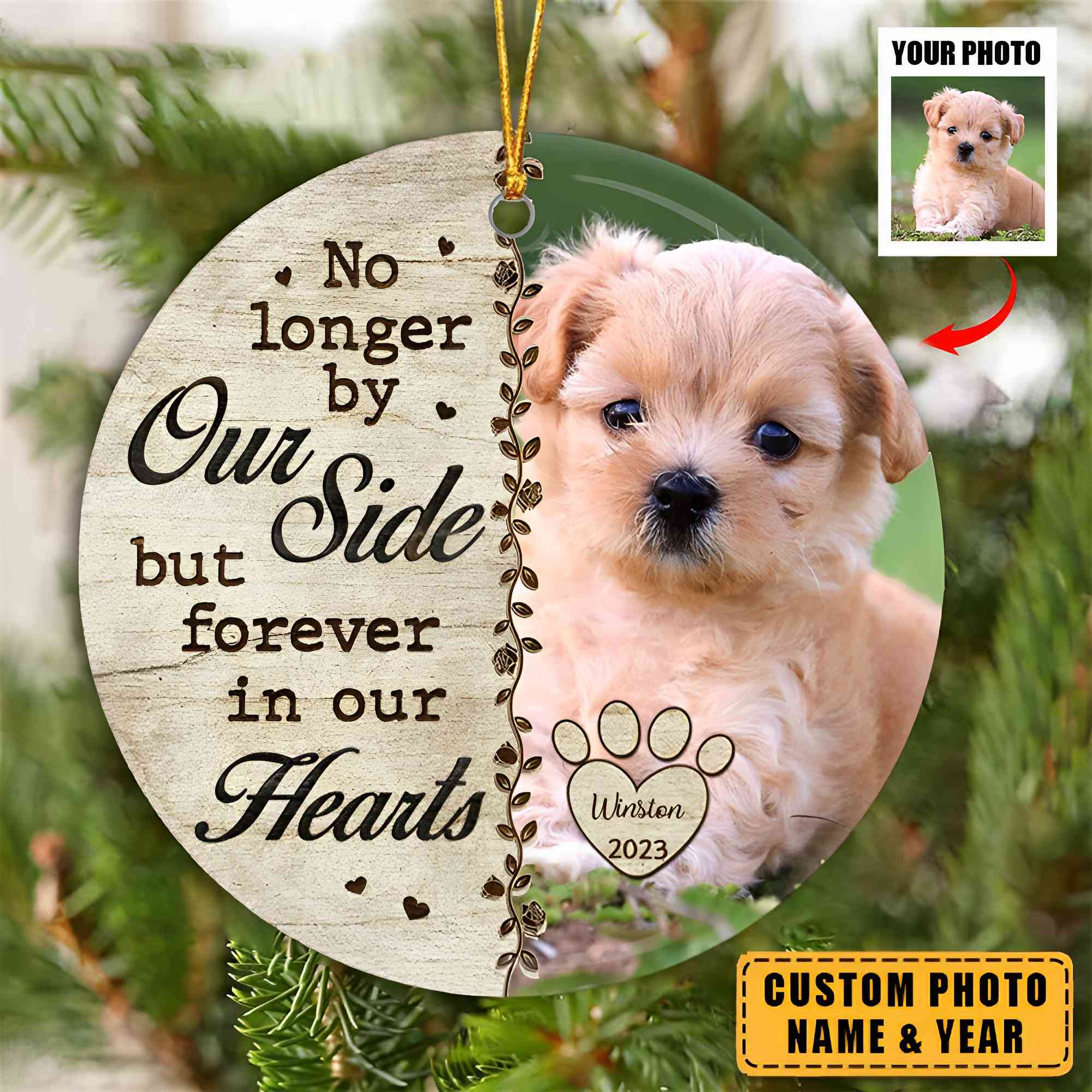 Custom Photo No Longer By Our Side - Memorial Personalized Custom Ornament