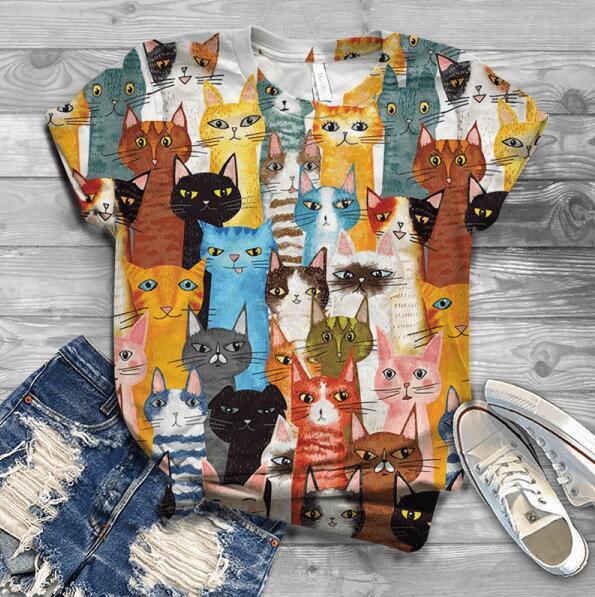 🐱Multicolor Funny Cat Print T-Shirt