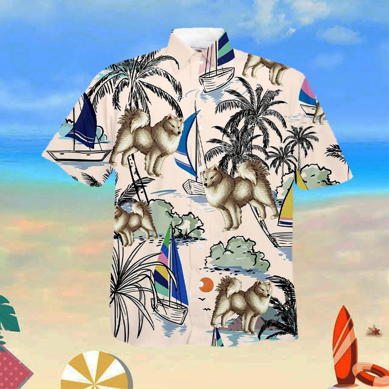 American Eskimo Dog Summer Beach Hawaiian Shirt
