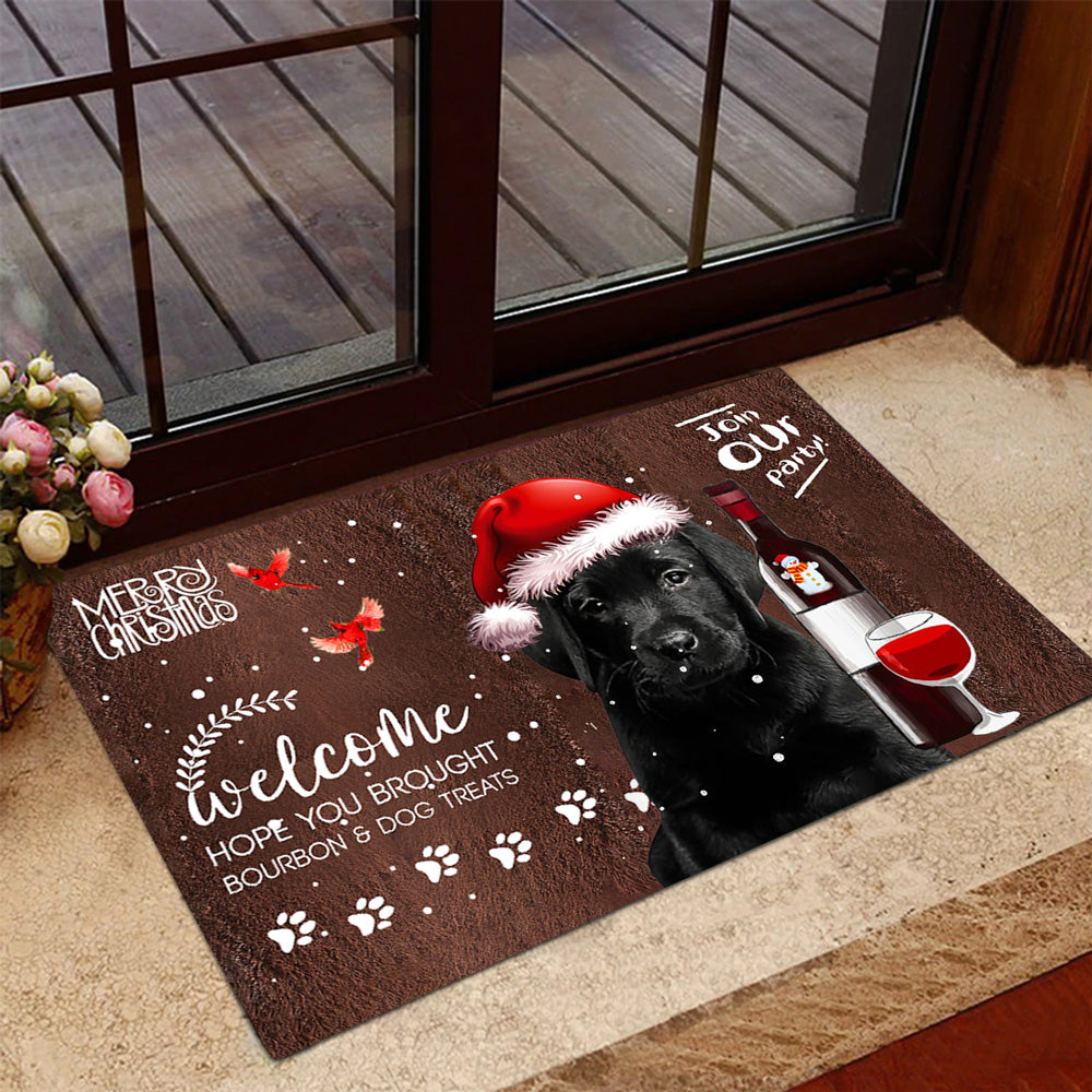 BLACK Labrador Join Our Party Christmas Doormat