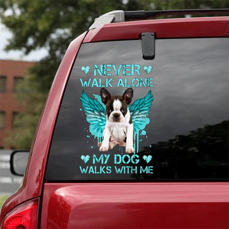 BRINDLE Boston Terrier Walks With Me Sticker