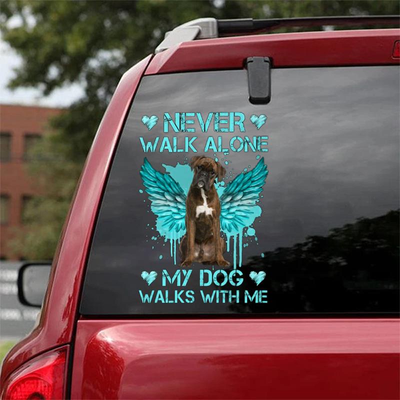 BRINDLE Boxer Walks With Me Sticker