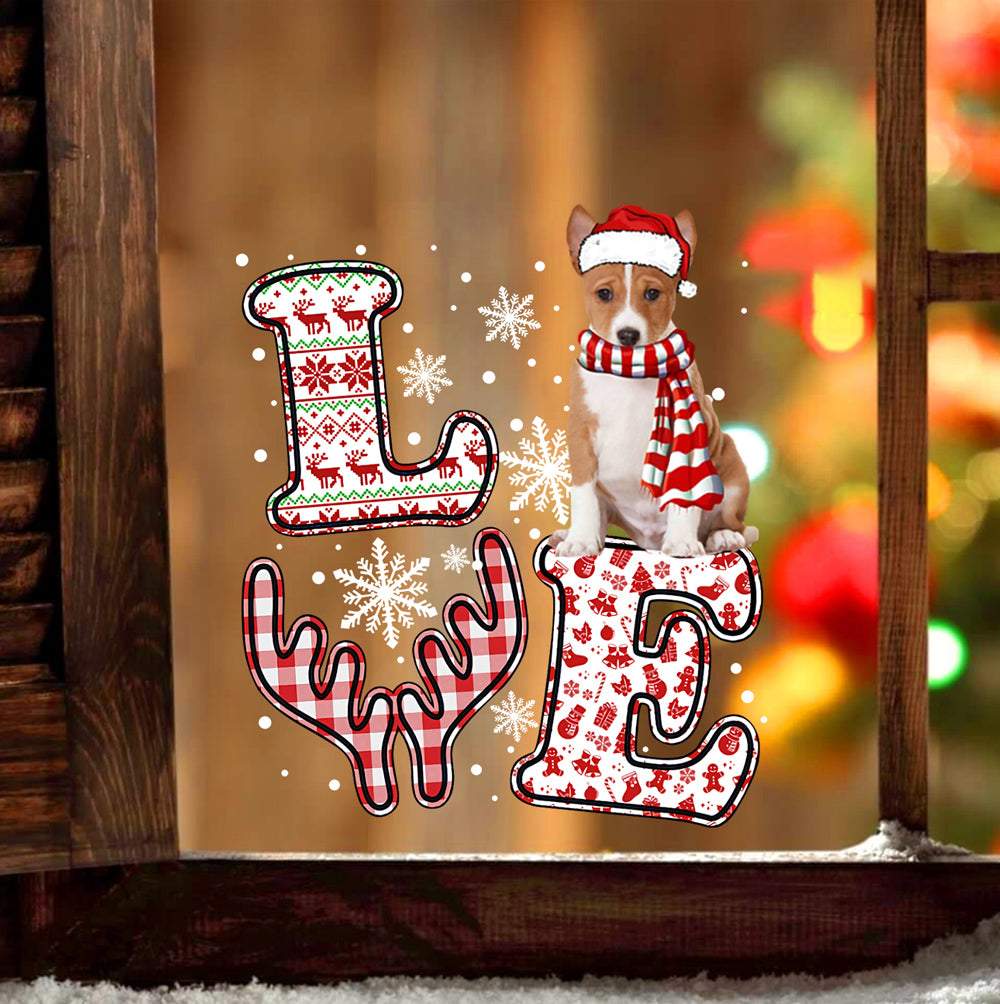 Basenji LOVE Reindeer Christmas Sticker