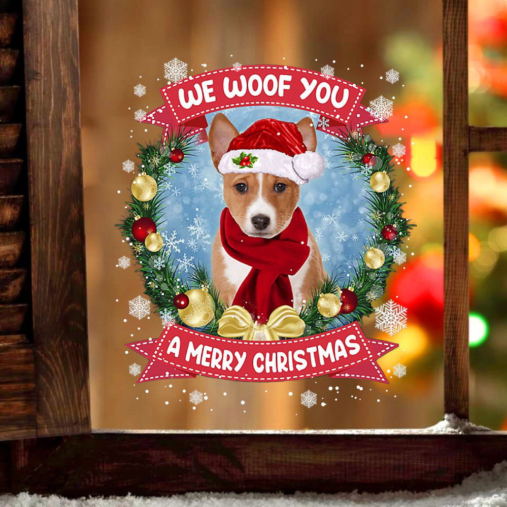 Basenji We Woof You Christmas Sticker