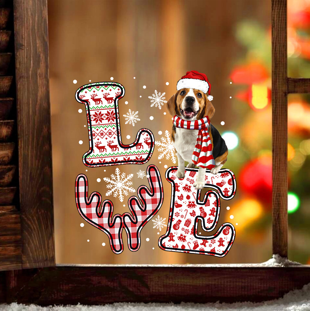 Beagle LOVE Reindeer Christmas Sticker