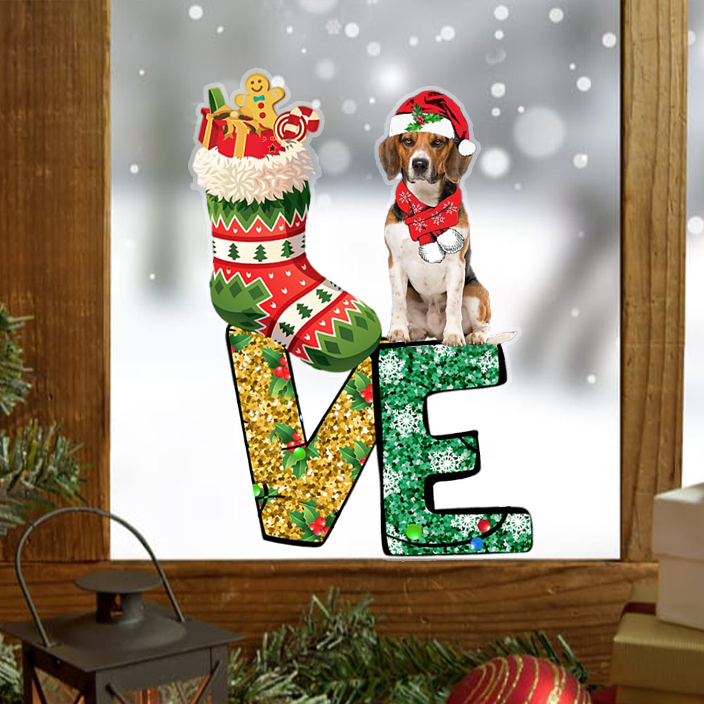 Beagle LOVE Christmas Stocking Sticker