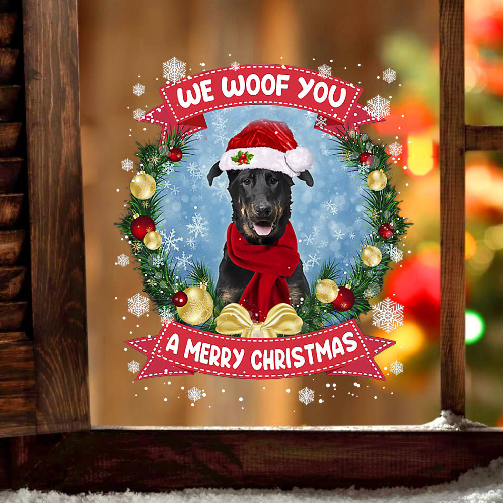 Beauceron We Woof You Christmas Sticker