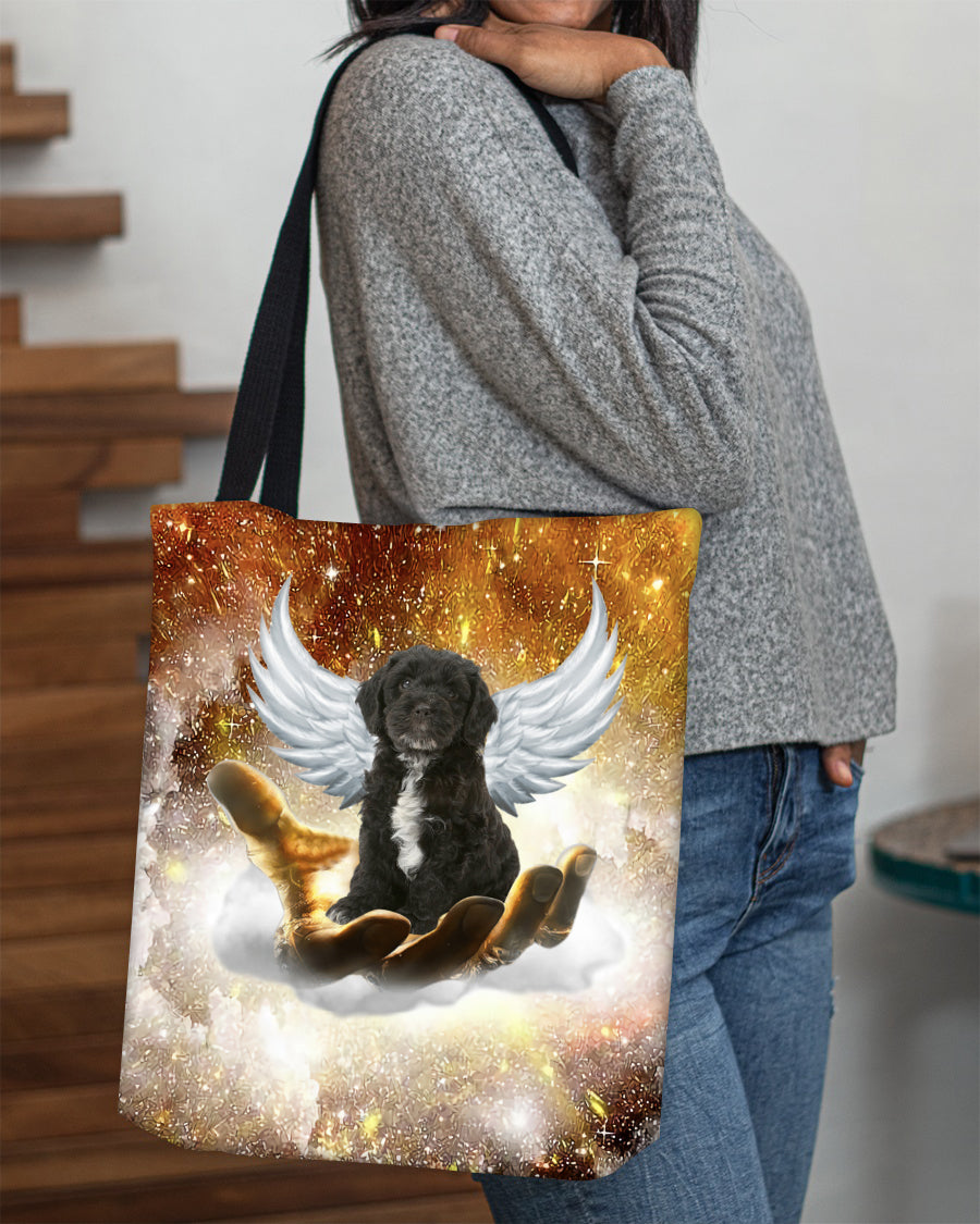 Black Cockapoo Angel On Hand Tote Bag