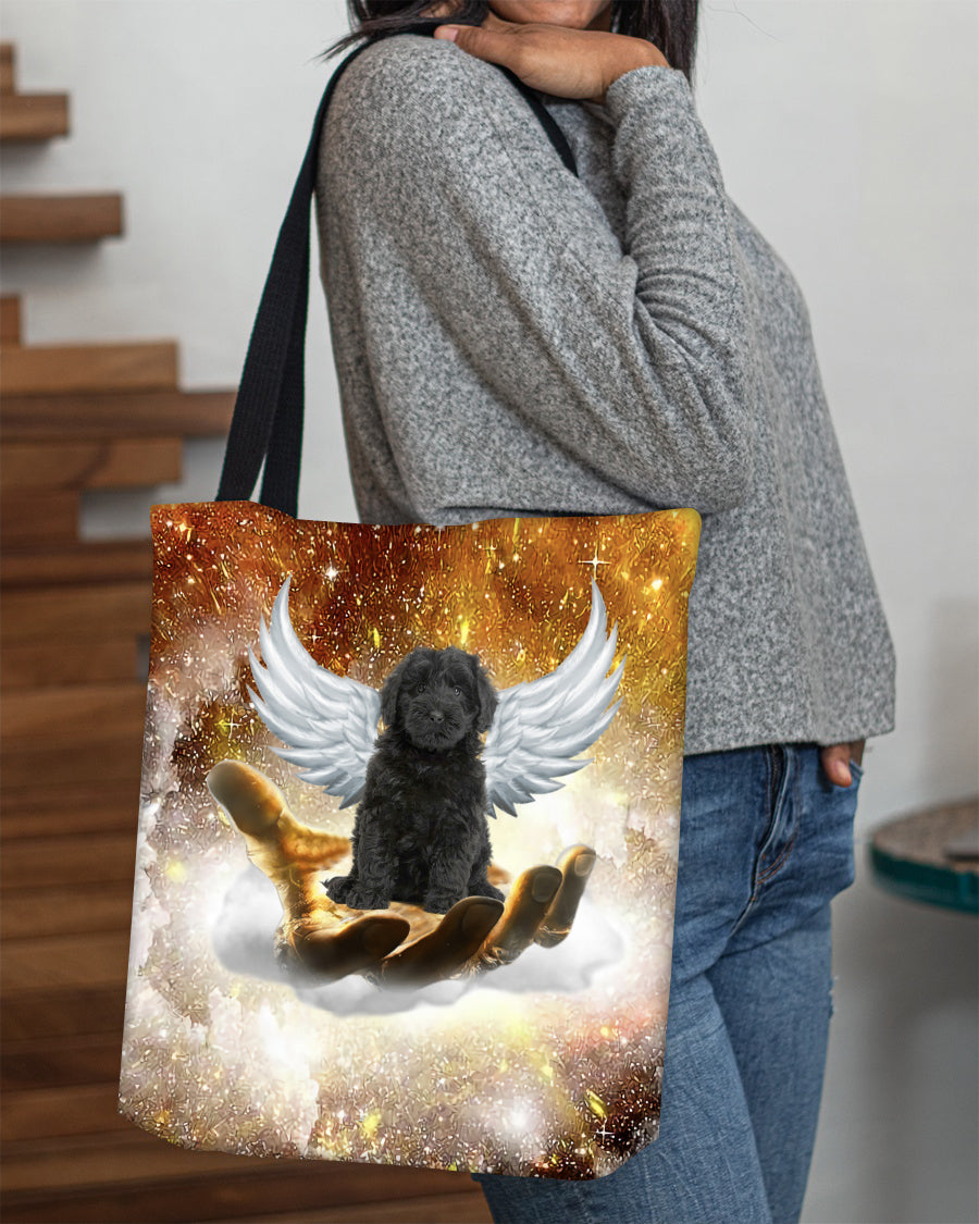 Black Goldendoodle Angel On Hand Tote Bag