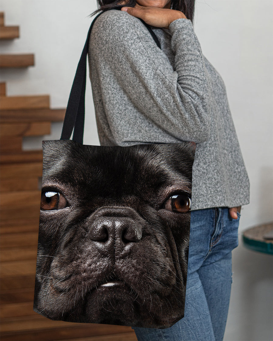 Blcak French Bulldog 2 Face Cloth Tote Bag