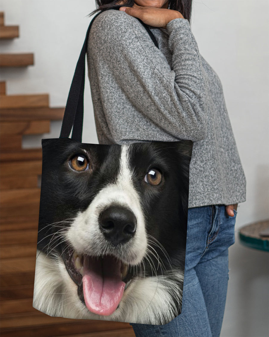 Border Collie Face Cloth Tote Bag