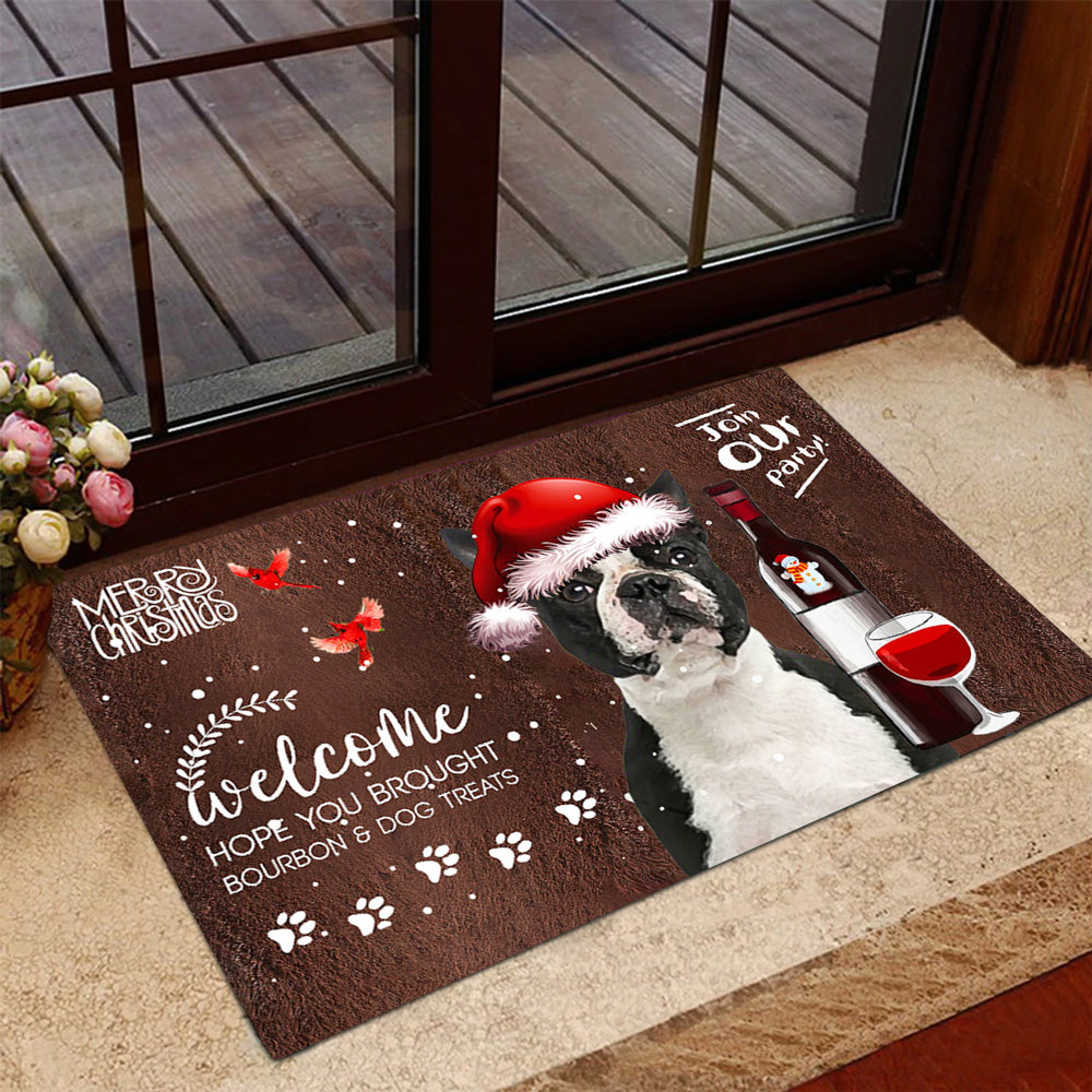 Boston Terrier Join Our Party Christmas Doormat