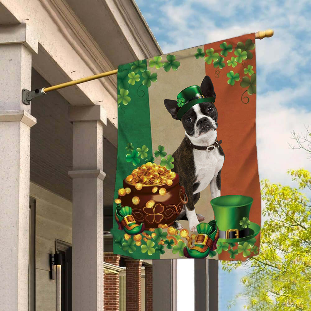 Boston Terrier Hello Patrick Day Home Garden Flag