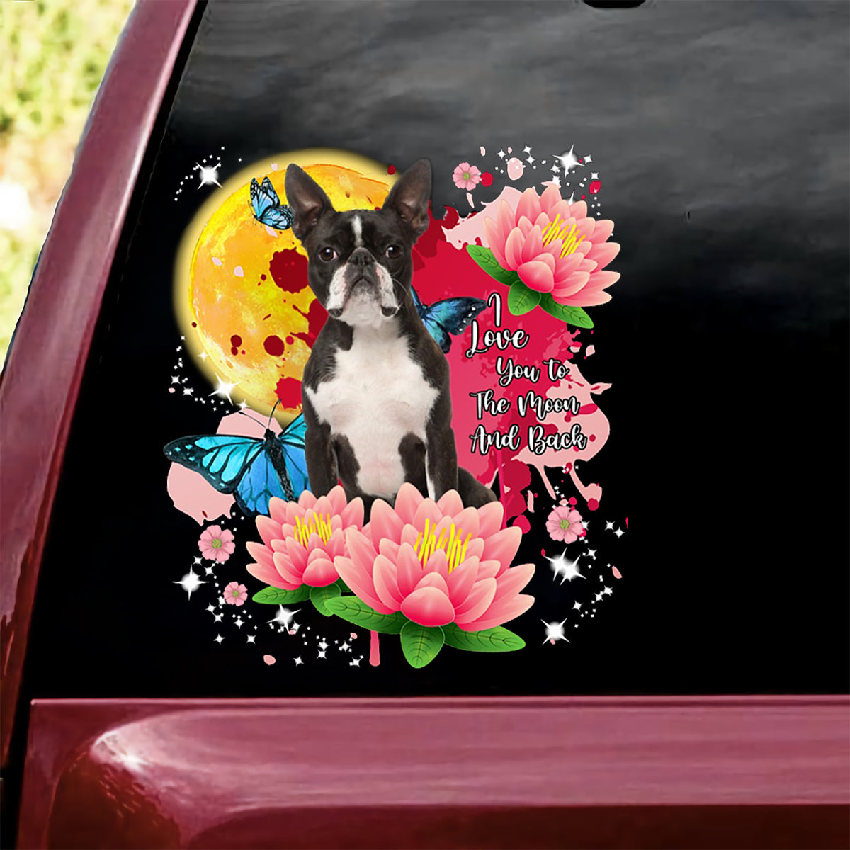 Boston Terrier Flower And Moon Sticker