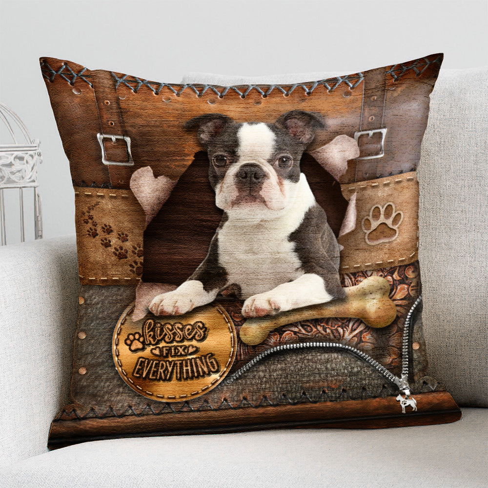 Boston Terrier With Bone Retro Pillowcase