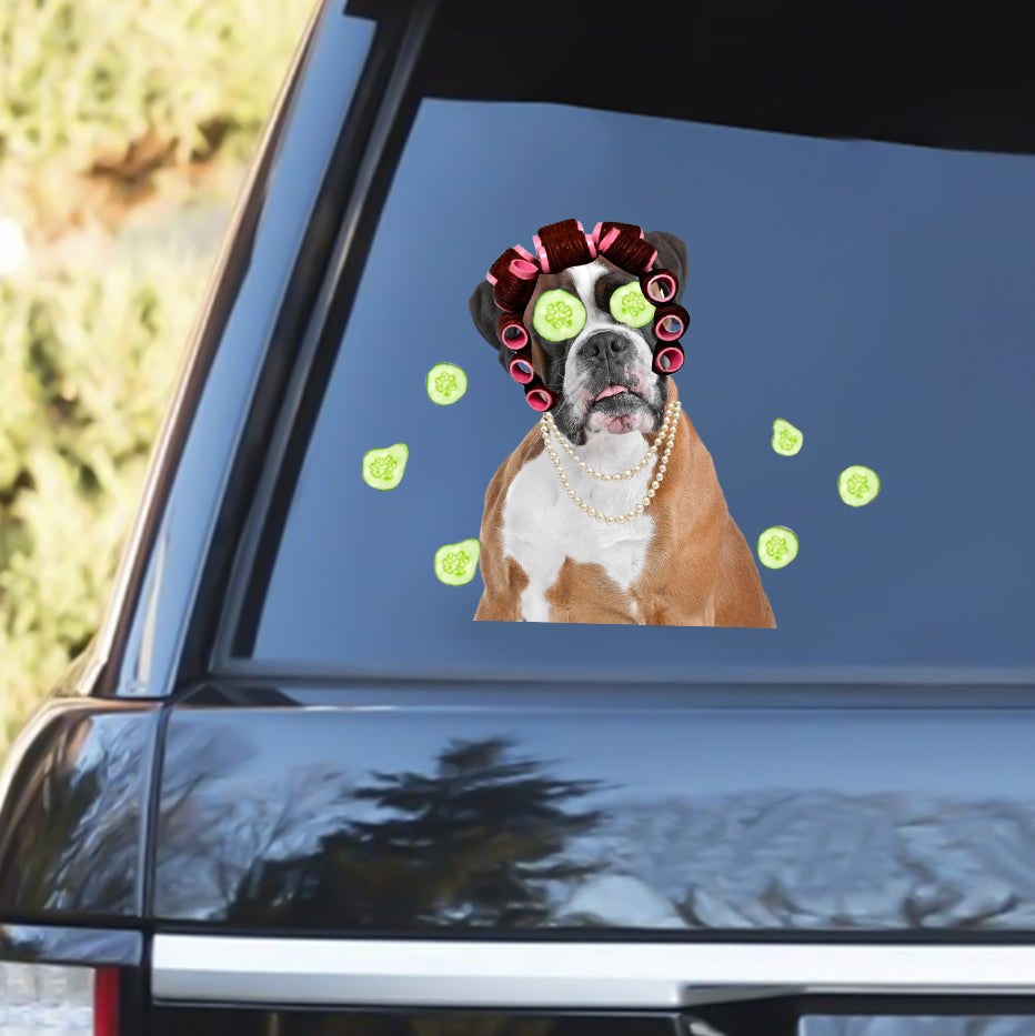 Boxer With Hair Curler Funny Sticker