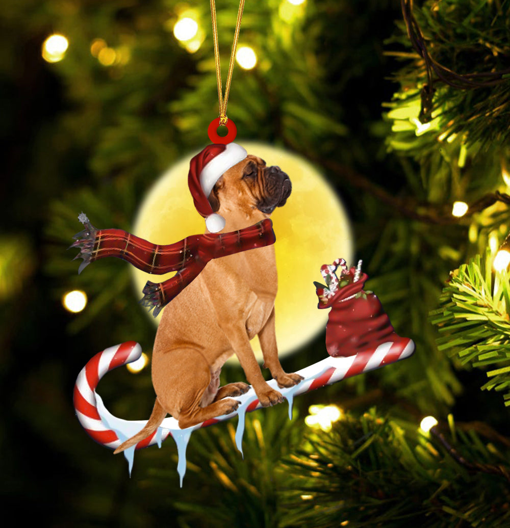 Bull-Mastiff On The Candy Cane Christmas Ornament