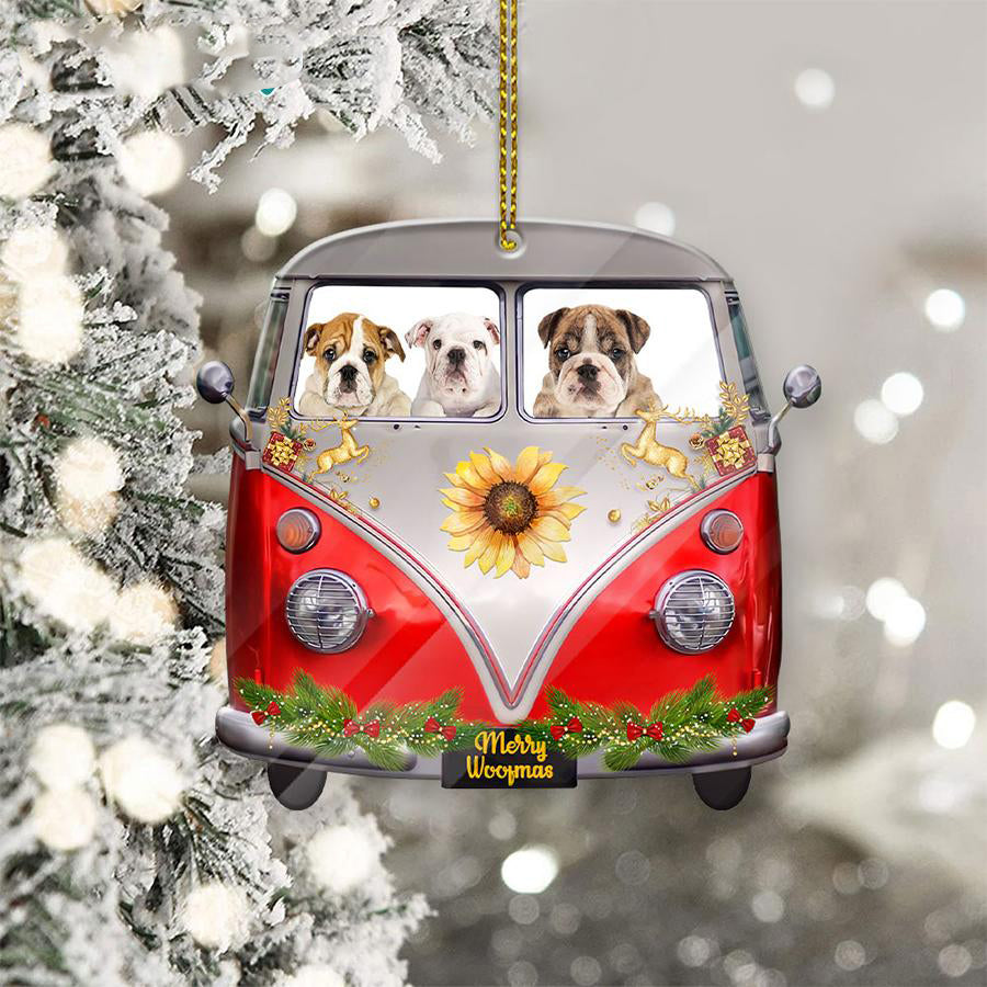 Bull Dog Sit On A Truck-Two Sided Ornament