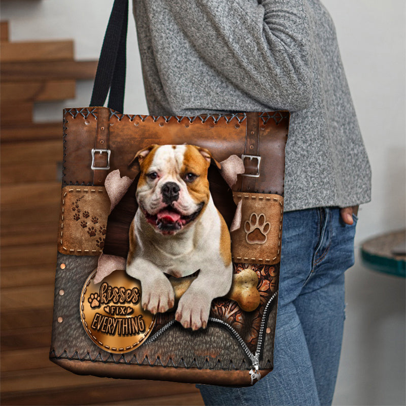 Bulldog With Bone Retro Tote Bag