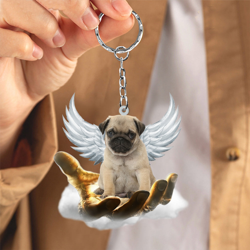 Pug 2 On The Hands Of Jesus Key chain