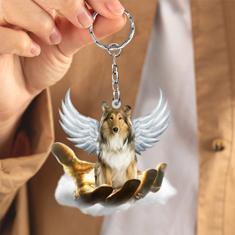 Scotch Collie On The Hands Of Jesus Key chain